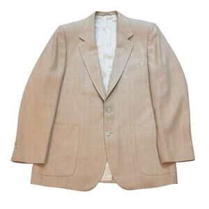 Vintage Lanvin Paris New York Light Tan Linen Blazer Sport Coat USA 42R*